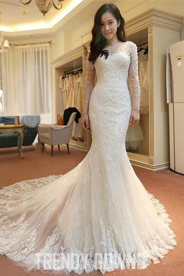 Mermaid Lace Long Sleeves Court Train Wedding Gown TWA0652