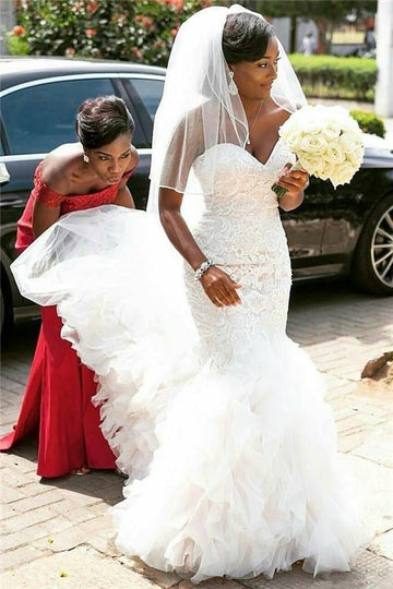 Sweetheart Tulle Ruffles Lace Mermaid Bridal Gowns TWA085