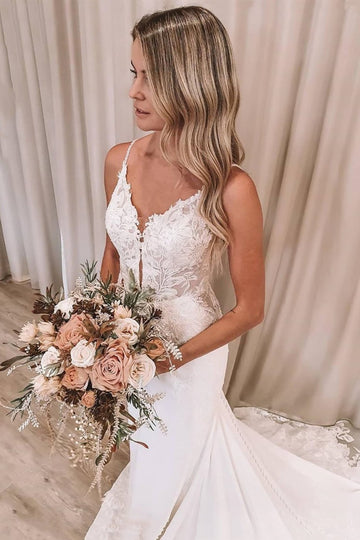Trendy Mermaid Spaghetti Strap Chiffon Applique Bridal Gowns TWA091