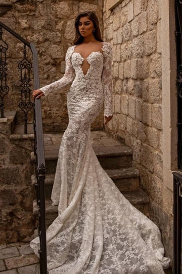 Trendy Long Sleeves Mermaid Lace Bridal Gowns TWA117