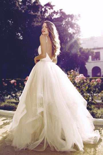 Glamorous Straps Ball Gowns Ivory Tulle Wedding Gown TWA1242