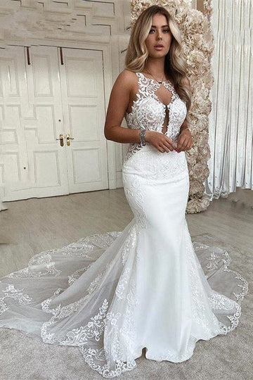 Trendy Appliques Lace Mermaid Wedding Gowns TWA126