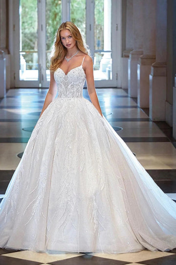 Trendy Spaghetti Straps Ball Gown Lace Appliques Wedding Gowns TWA143