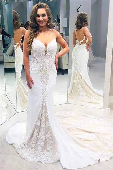 Trendy Spaghetti Straps Lace Sheath Wedding Gown TWA161