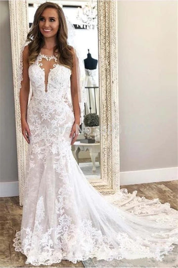 Trendy Sweep Train Lace Mermaid Wedding Gown TWA167