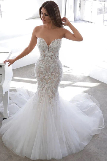 Trendy Sweetheart Tulle Lace Mermaid Wedding Gown TWA169