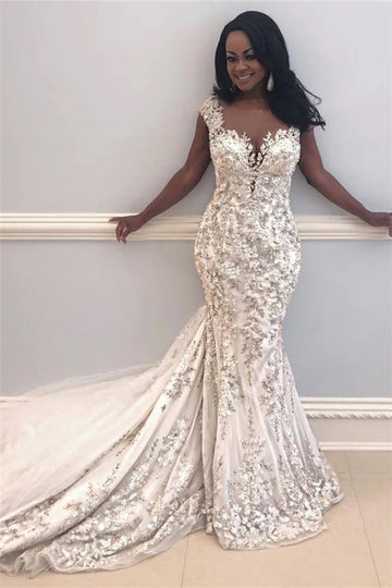 Trendy Court Train Lace Mermaid Wedding Gown TWA173