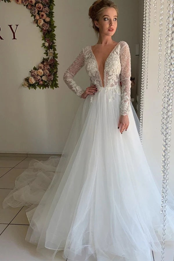 Trendy Petite Long Sleeve Lace A-line Wedding Gown TWA184 Trendy Petite Long Sleeve Lace A-line Wedding Gown TWA184