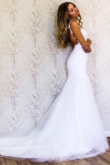 Trendy Straps Mermaid White Bridal Gown TWA2092