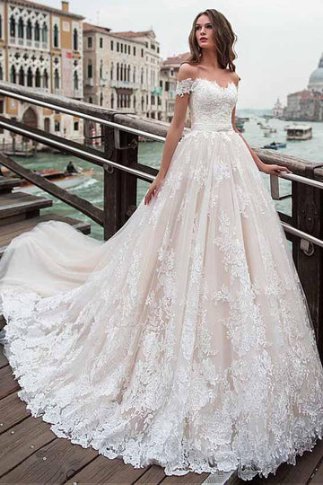 Off-the-shoulder Lace Appliques A-line Wedding Gown TWA2322