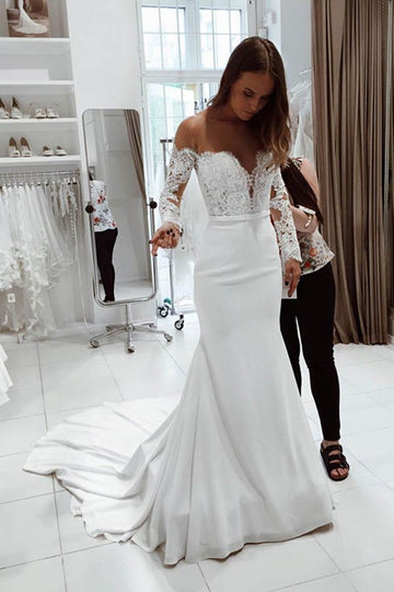 Trendy Scoop White Mermaid Wedding Gown TWA2332