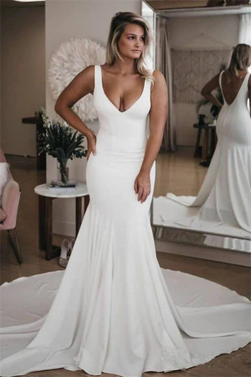 Trendy V-neck Satin Mermaid Wedding Gown TWA234