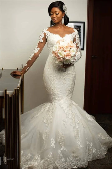 Trendy Long Sleeve Lace Mermaid Wedding Gown TWA239