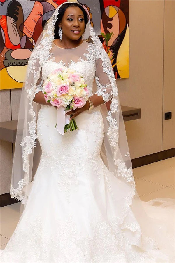 Trendy Plus Size Long Sleeve Lace Mermaid Wedding Gown TWA246 Trendy Plus Size Long Sleeve Lace Mermaid Wedding Gown TWA246