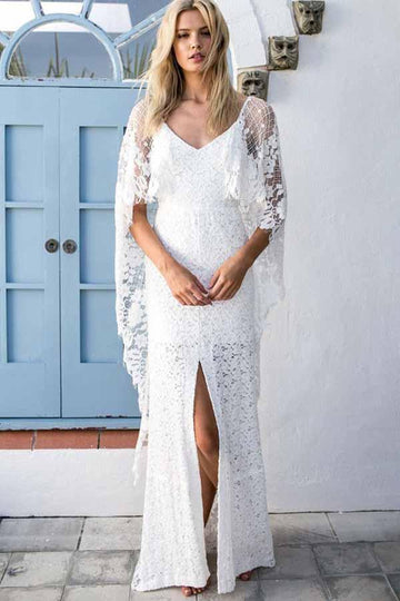 Sheath Scoop Lace Wedding Gown with Split Wraps TWA2472
