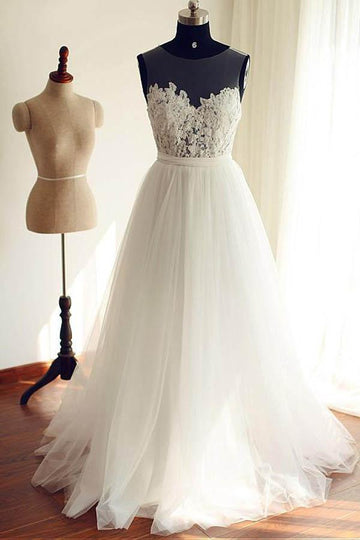 Trendy Tulle Scoop Neckline A-line Wedding Gown TWA2512
