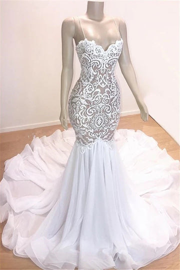Trendy Spaghetti Strap Mermaid Lace Wedding Gown TWA255