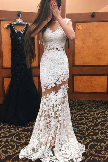Trendy Mermaid Neckline Lace Wedding Gown TWA2832