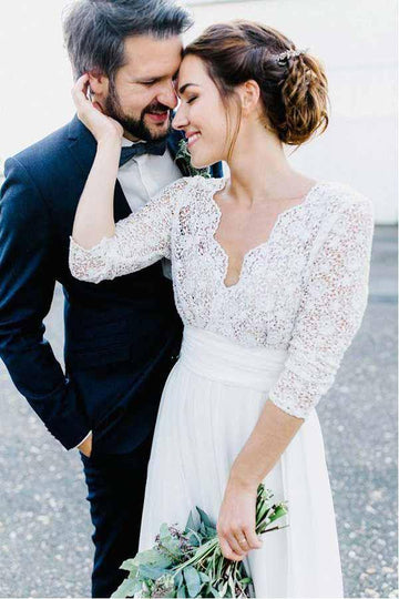 34 Sleeve Boho Lace & Chiffon Wedding Gown TWA2912