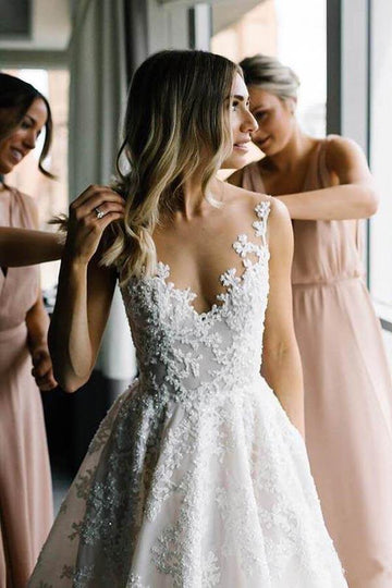 Trendy A-line Lace Wedding Gown TWA3182