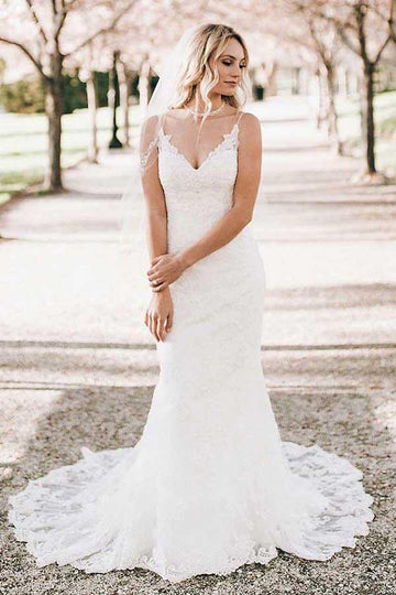 Mermaid V-Neck Sweep Train Lace Wedding Gown TWA3222