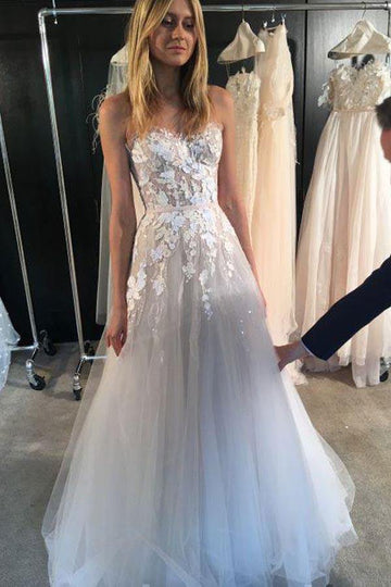 Trendy Strapless Lace Tulle Sweetheart Wedding Gown TWA3522