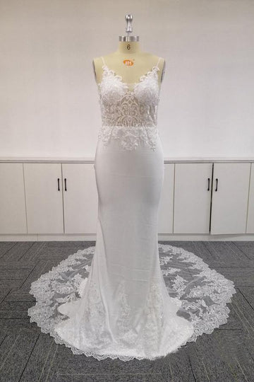 Trendy Mermaid Straps Satin Lace Wedding Gown TWA4722