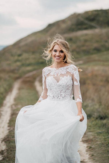 Trendy Long Sleeve Boho Separates Wedding Gown TWA4992