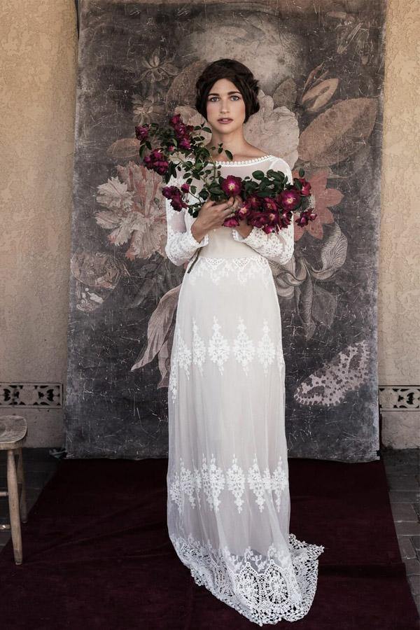 Lace Long Sleeve Backless Boho Rustic Wedding Gown TWA5152 Lace Long Sleeve Backless Boho Rustic Wedding Gown TWA5152