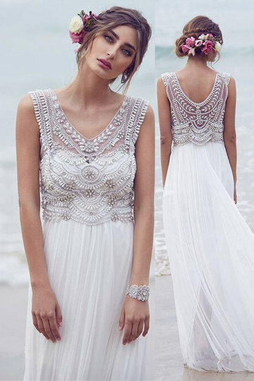 Trendy Beach A-line V-neck Boho Short Train Bridal Gown TWA5262