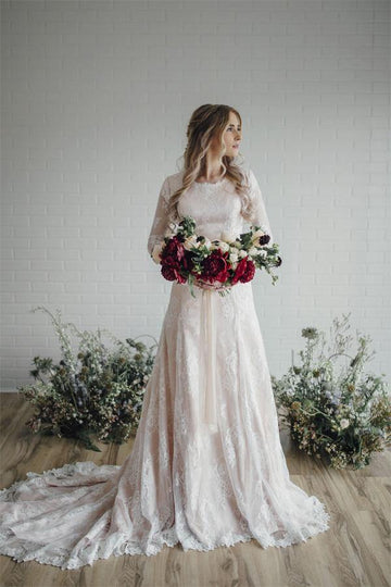 Long Sleeves Lace Modest Wedding Gown TWA5302