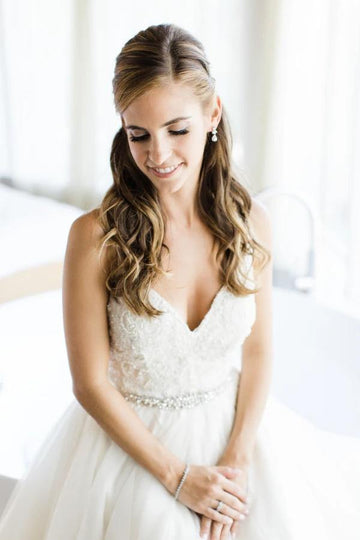 Spaghetti Straps V-neck A-line Outdoor Wedding Gown TWA5342