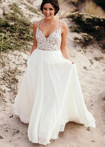 Trendy Spaghetti Straps Boho A-line Rustic Wedding Gown TWA5492