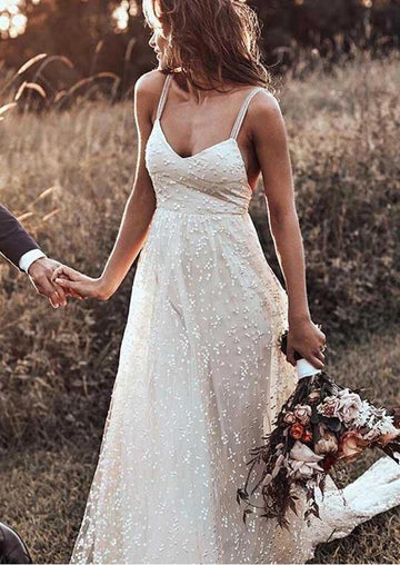 Trendy Spaghetti Straps Outdoor A-line Bridal Gown TWA5552
