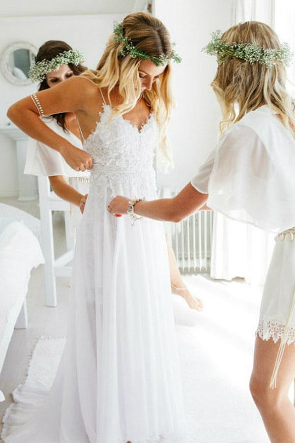 Trendy Lace Sweetheart Boho Chiffon Beach Wedding Gown TWB2012 Trendy Lace Sweetheart Boho Chiffon Beach Wedding Gown TWB2012