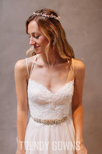 Sweetheart Straps Beading Chiffon Wedding Gown TWB2022