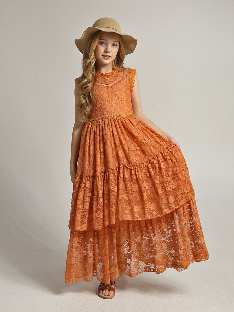 Kids Lace Long Beach Boho Party Dress TXD013 Kids Lace Long Beach Boho Party Dress TXD013