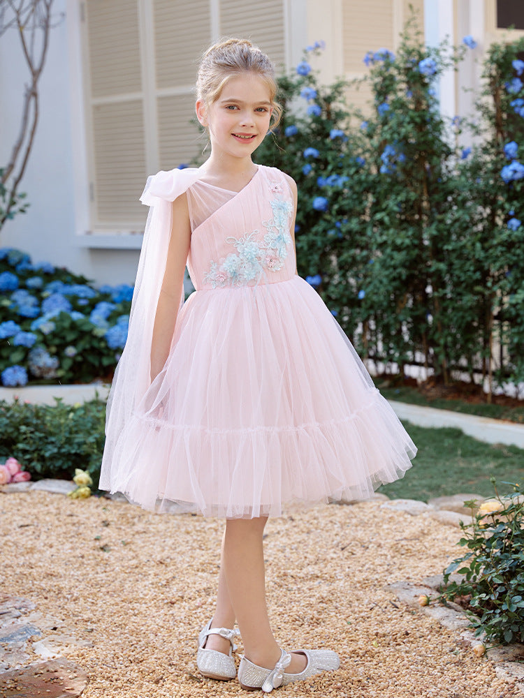 flower girl dress pink Pink Flower Girl Short Kiddie Party Gown TXD025
