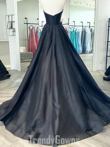 Trendy Black Junior V Neck Satin Prom Dress SREAL041