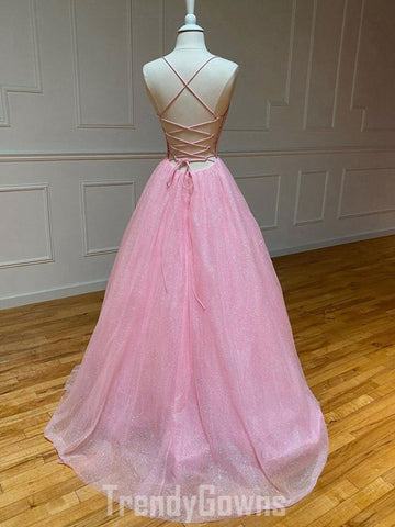 Trendy Princess Junior Straps Straps Pink Long Prom Gown SREAL060