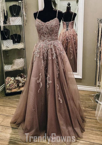 Trendy V Neck Junior Princess Chocolate Lace Prom Gown SREAL077