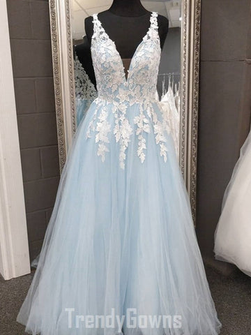 Trendy Junior V Neck Purple Blue Lace Prom Gown SREAL092