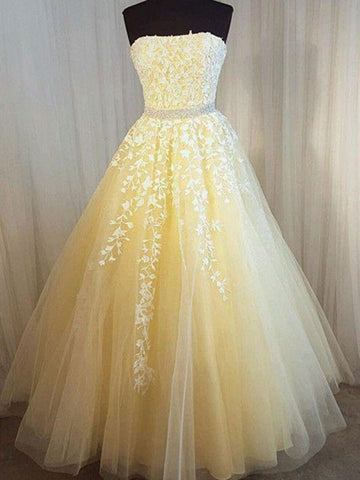 Trendy Princess Junior Yellow Lace Prom Gown SREAL108