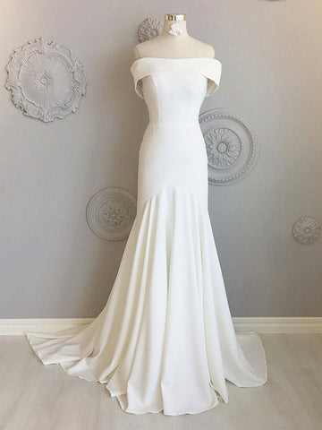 Trendy Off Shoulder Ivory Mermaid Formal Evening Gown SREAL128