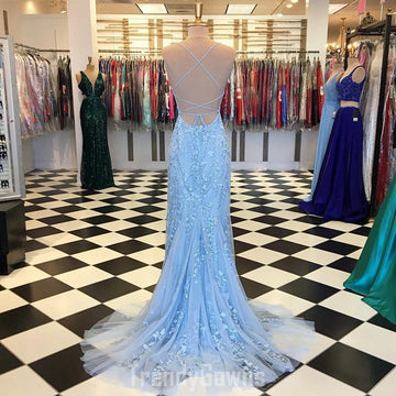 Trendy Purple Blue Straps Mermaid Lace Prom Gown SREAL132