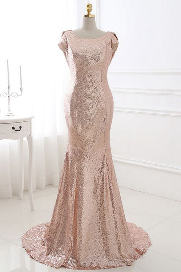 Trendy Courtney Sequined Rose Gold Pink Prom Gowns SREAL144