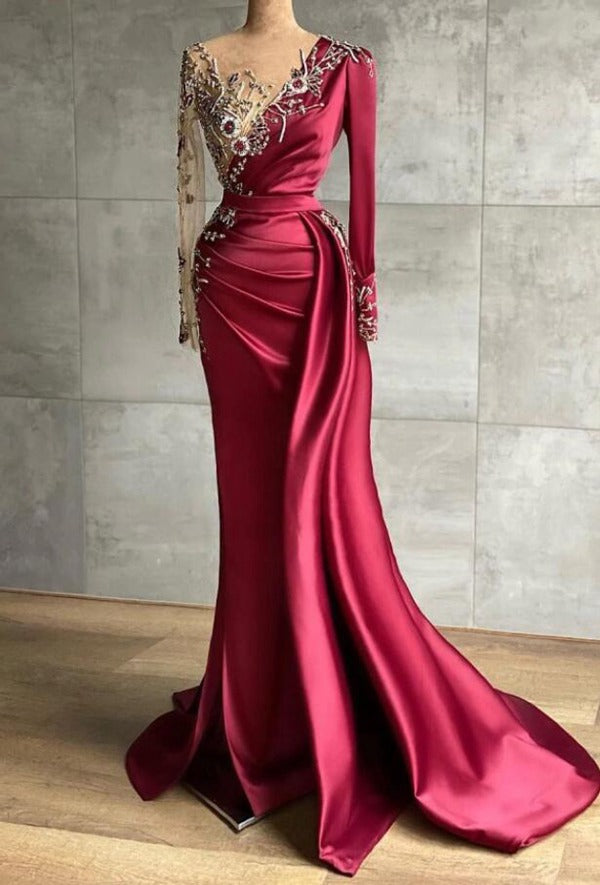 Trendy Burgundy Long Sleeves Mermaid Prom Gown SREAL151 Trendy Burgundy Long Sleeves Mermaid Prom Gown SREAL151