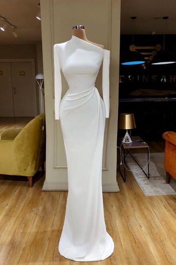 Trendy White Long Sleeve Mermaid Prom Gown SREAL194
