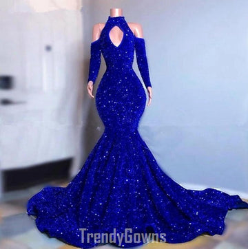 Trendy Royal Blue Mermaid Long Sleeves Prom Gown SREAL213
