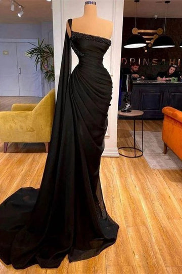 Trendy Black Pearls Mermaid Evening Gown SREAL227